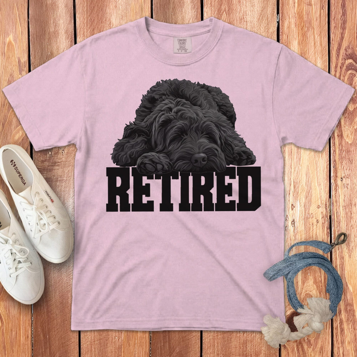 Retired Sleeping Black Goldendoodle Signature T-Shirt in Blossom / S by Puppy Jo