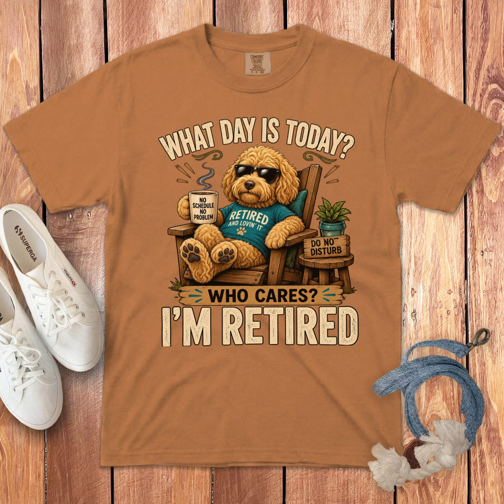 I'm Retired Golden Goldendoodle Signature T-Shirt in Yam / S by Puppy Jo