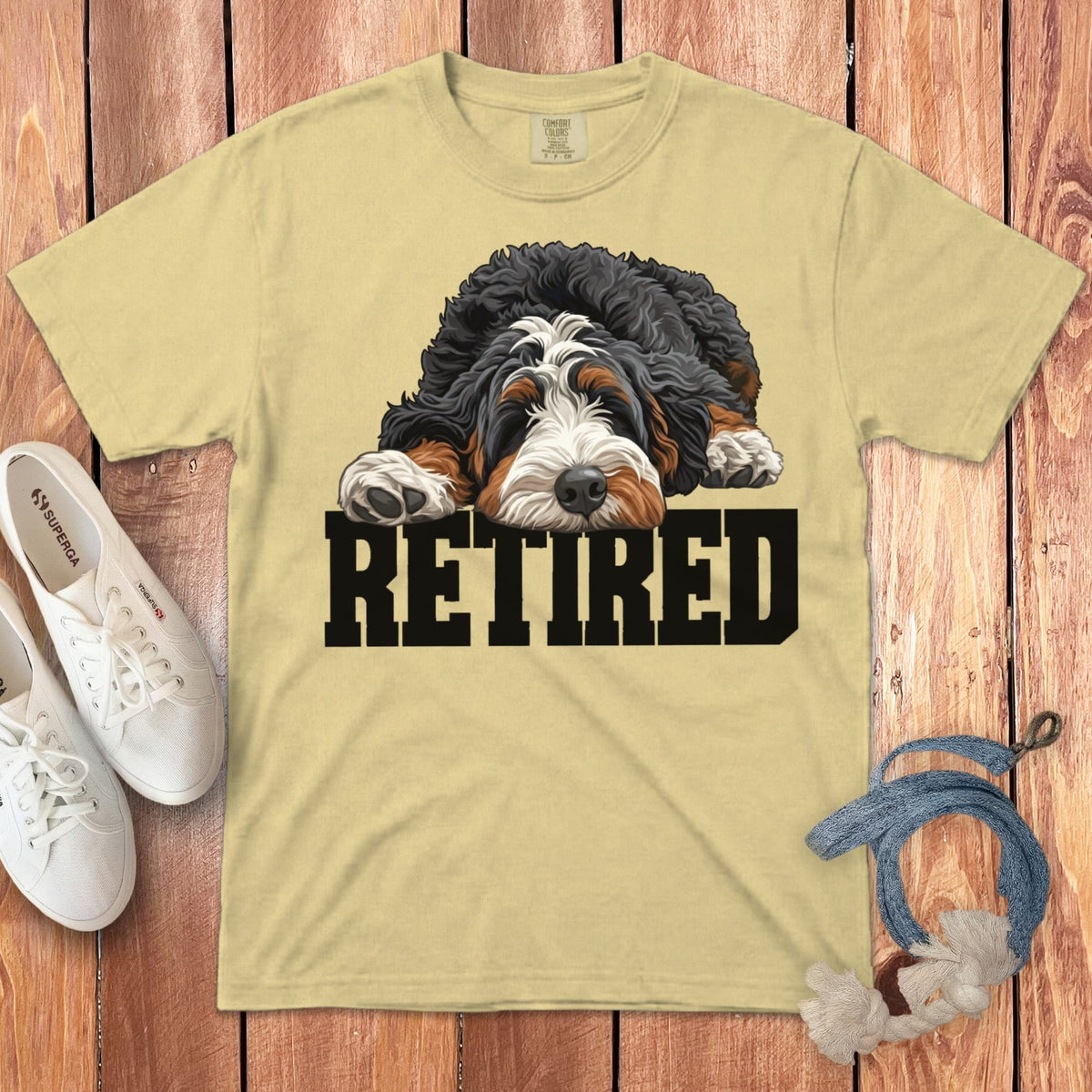 Retired Sleeping Bernedoodle Signature T-Shirt in Butter / S by Puppy Jo