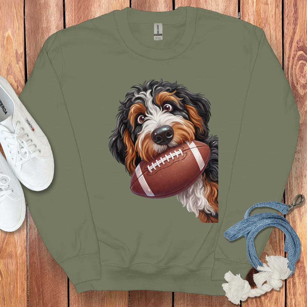 Bernedoodle Football Sweatshirt in Military Green / S by Puppy Jo