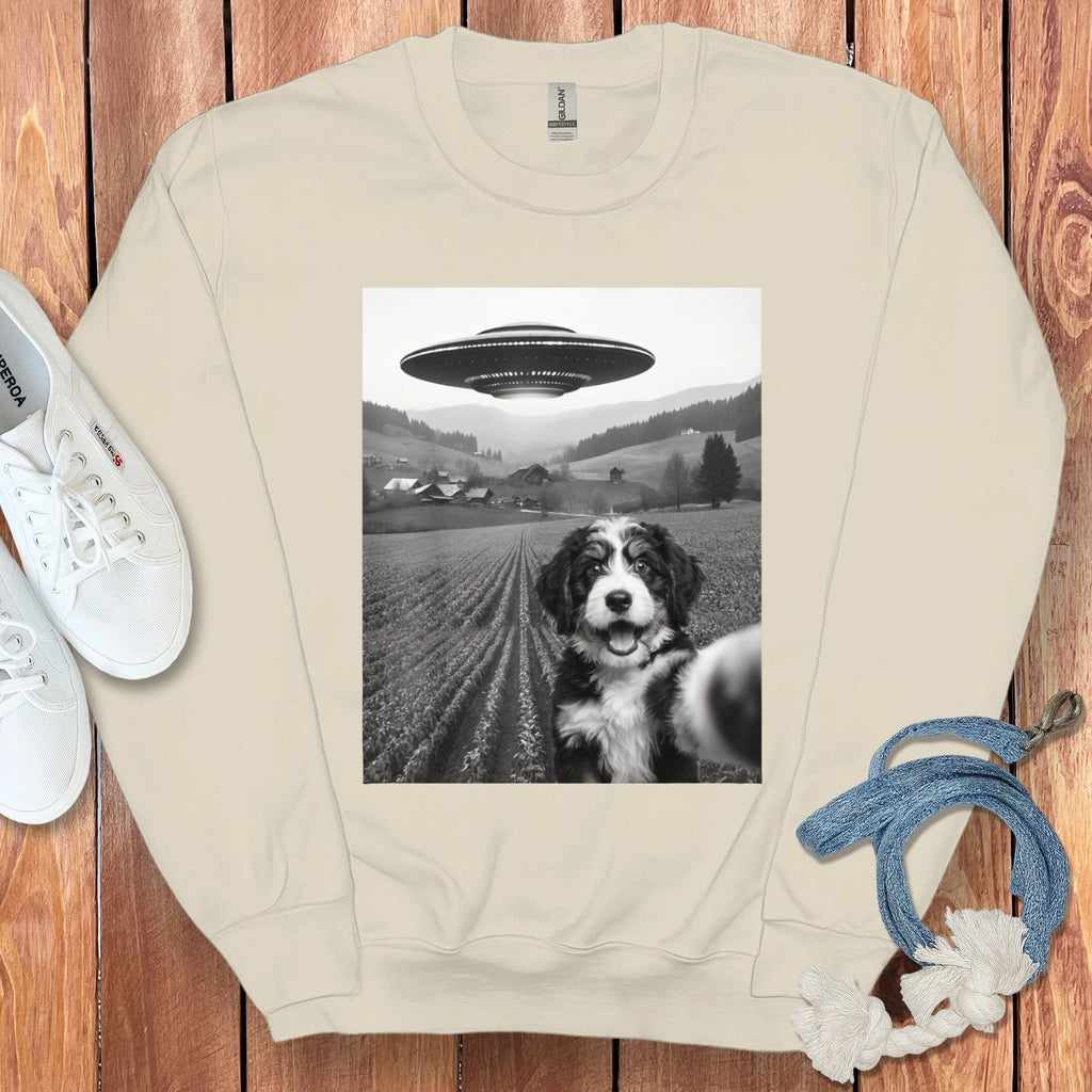 UFO Dog Sweatshirt Alien Spaceship and Dog Print Top