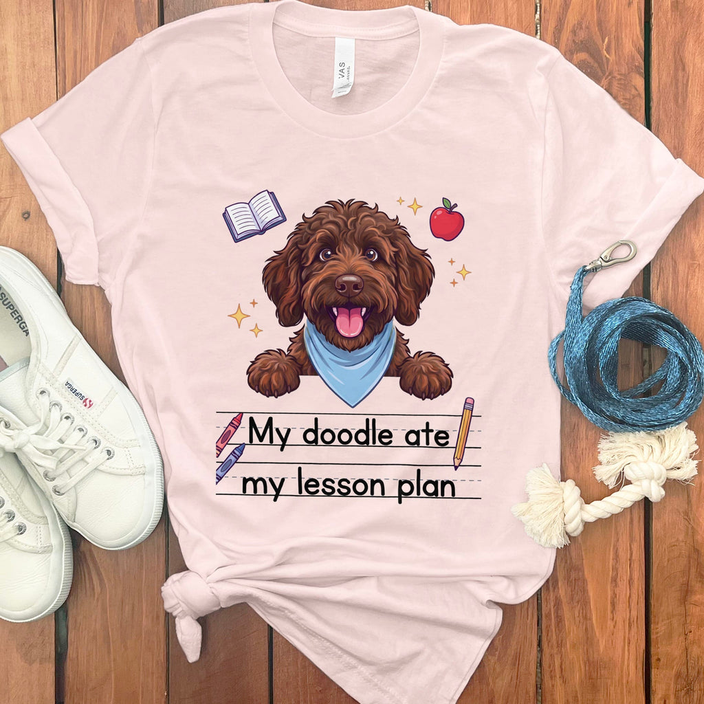 Chocolate Goldendoodle Ate Lesson T-Shirt in Soft Pink / S by Puppy Jo
