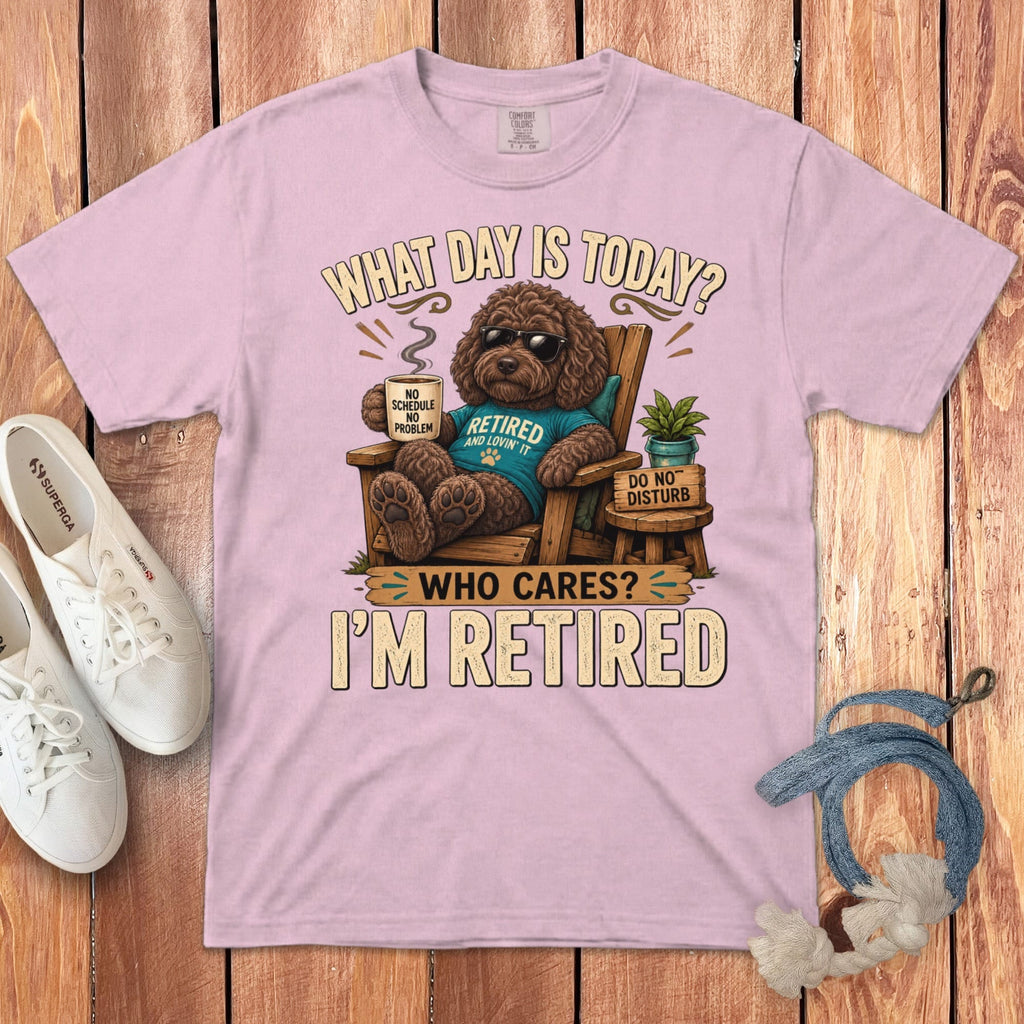 I'm Retired Chocolate Goldendoodle Signature T-Shirt in Blossom / S by Puppy Jo