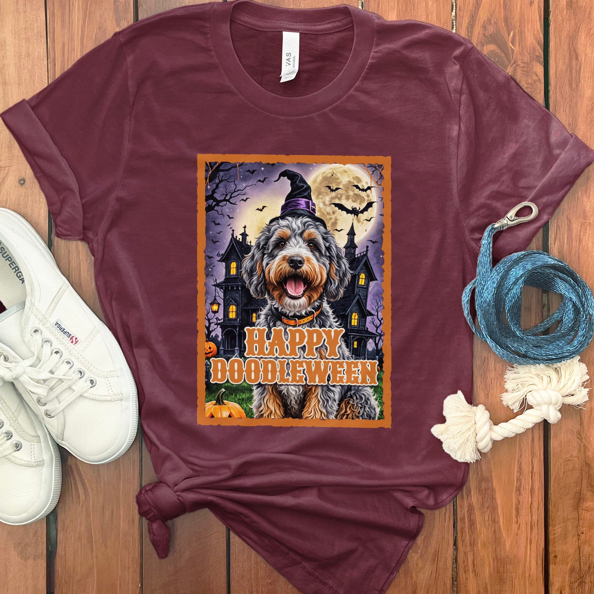 Aussiedoodle Happy Doodleween T-Shirt in S / Maroon by Puppy Jo