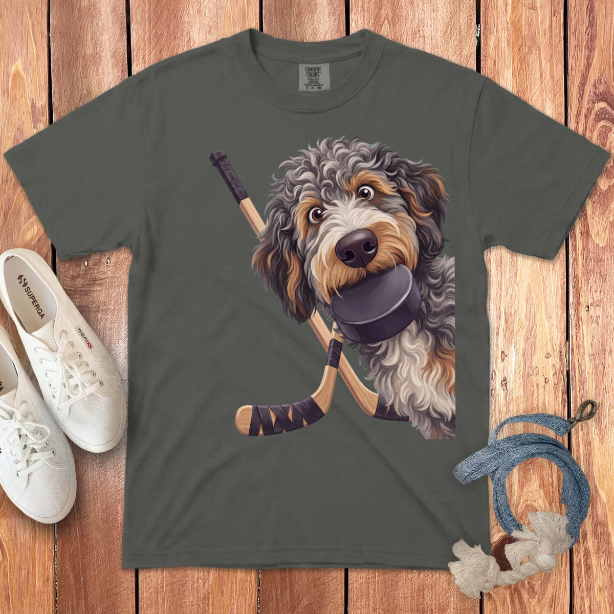 Aussiedoodle Hockey Signature T-Shirt in Pepper / S by Puppy Jo