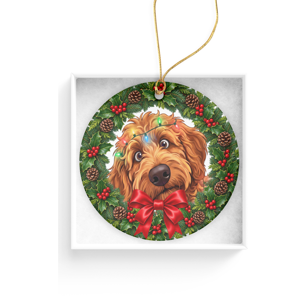 Peeking Apricot Goldendoodle Holiday Ornament