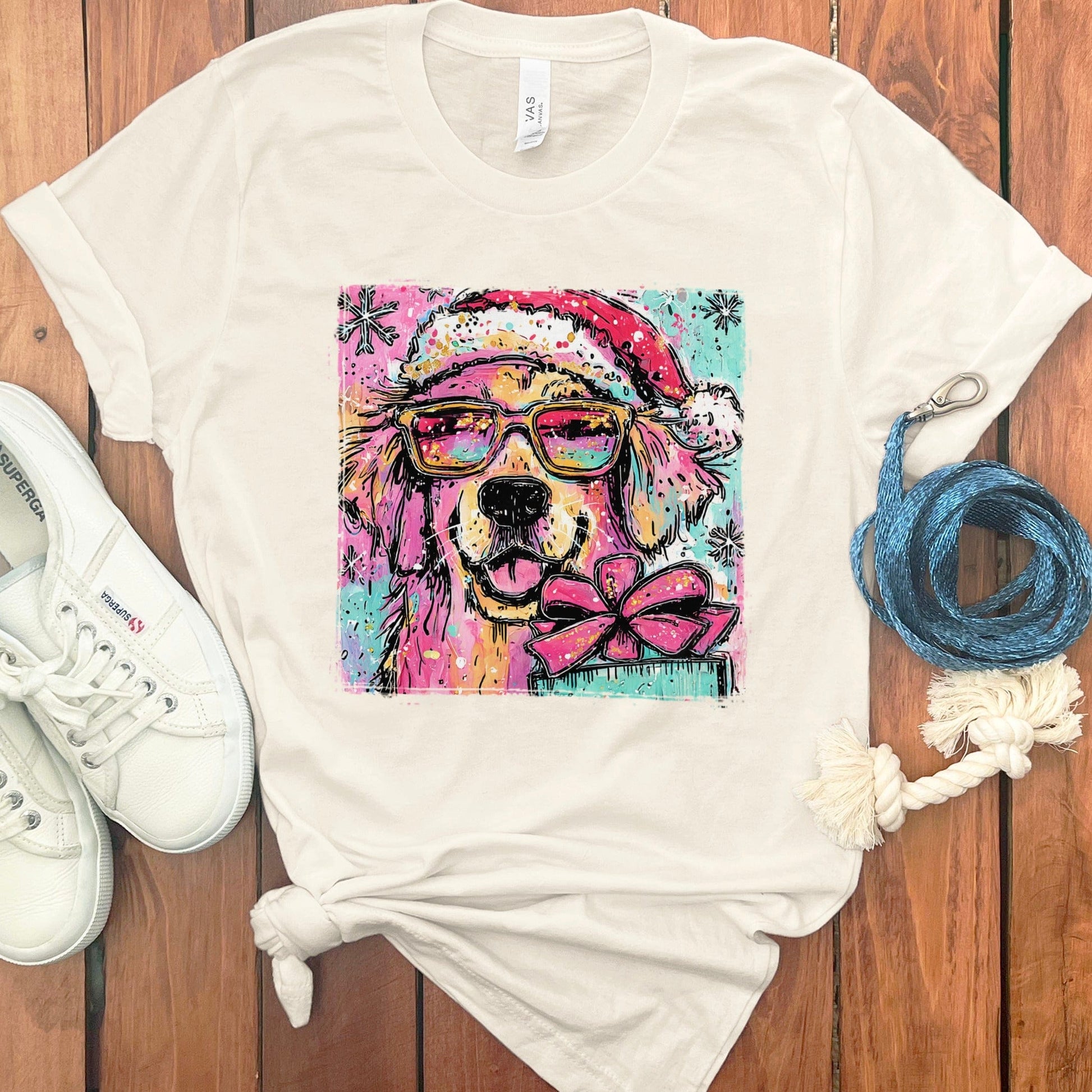 Festive Painted Dog Shirt with Santa Hat product type