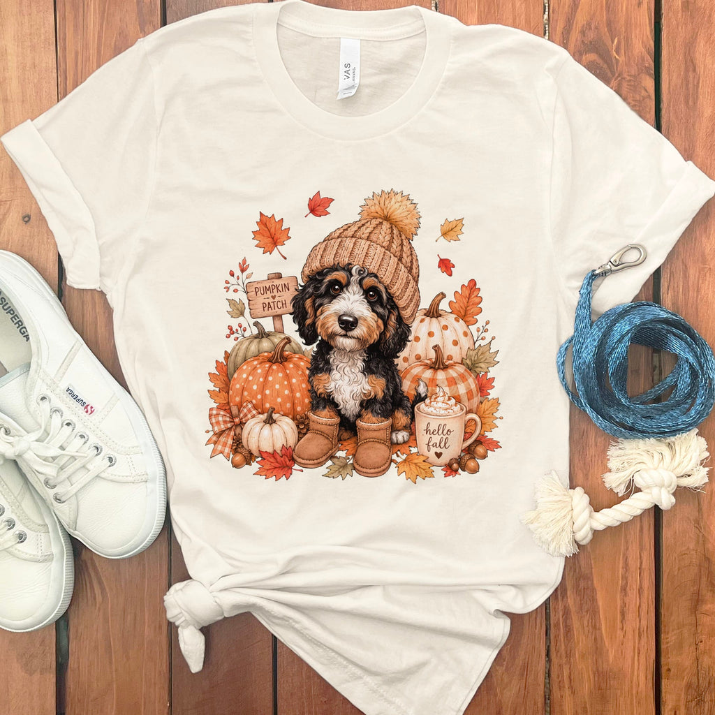 Bernedoodle Pumpkin Patch T-Shirt in Natural / S by Puppy Jo