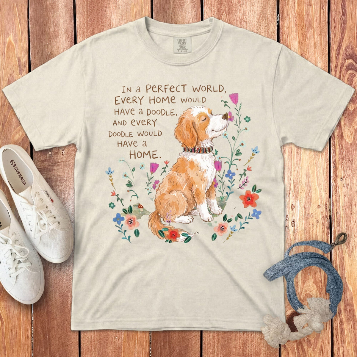 Perfect World Parti Goldendoodle Signature T-Shirt in Ivory / S by Puppy Jo