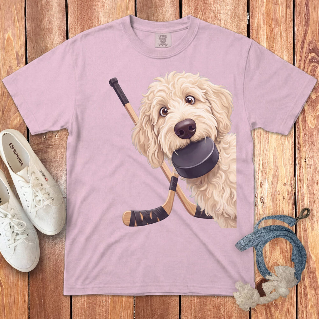 Cream Goldendoodle Hockey Signature T-Shirt in Blossom / S by Puppy Jo