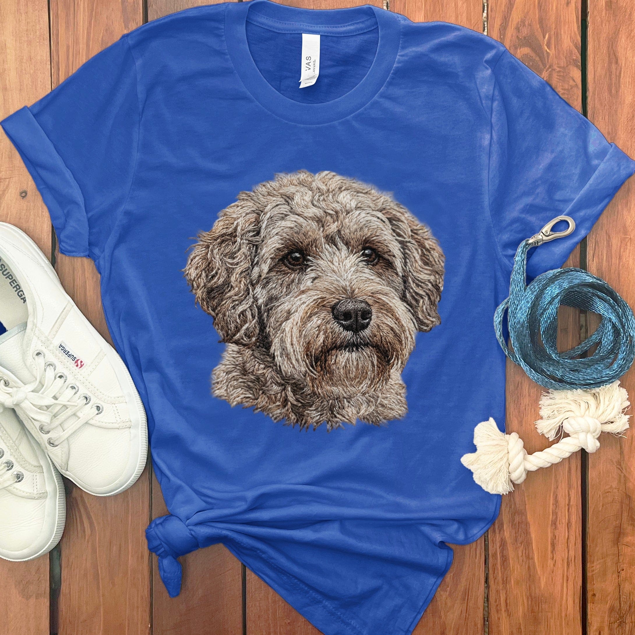 Realistic Dog Portrait Graphic on Blue T-Shirt