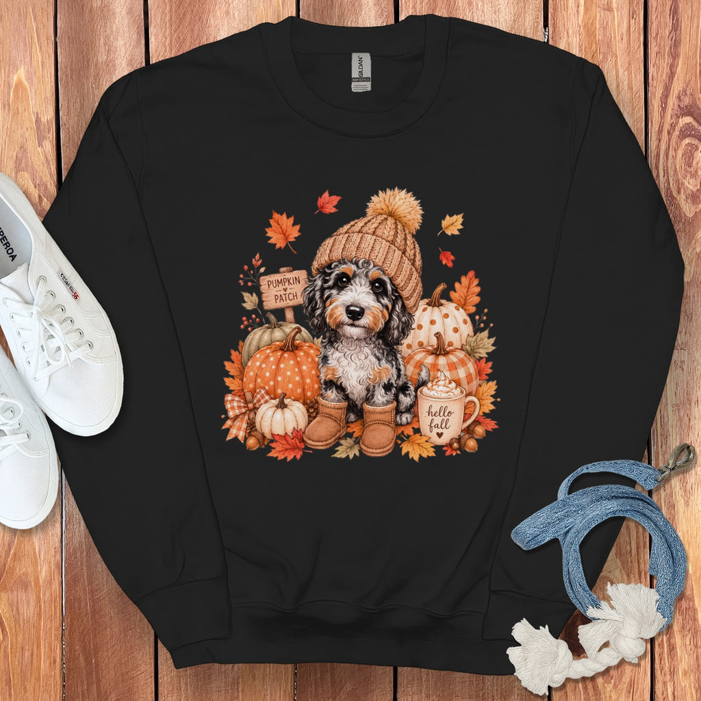 Aussiedoodle Pumpkin Patch Sweatshirt in Black / S by Puppy Jo