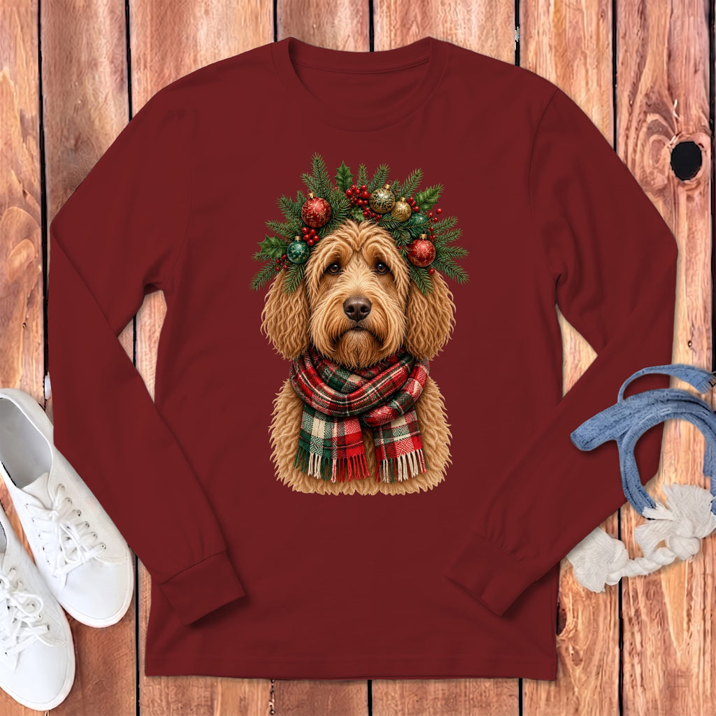 Apricot Goldendoodle Holiday Crown Long Sleeve T-Shirt in Cardinal / S by MyDesigns