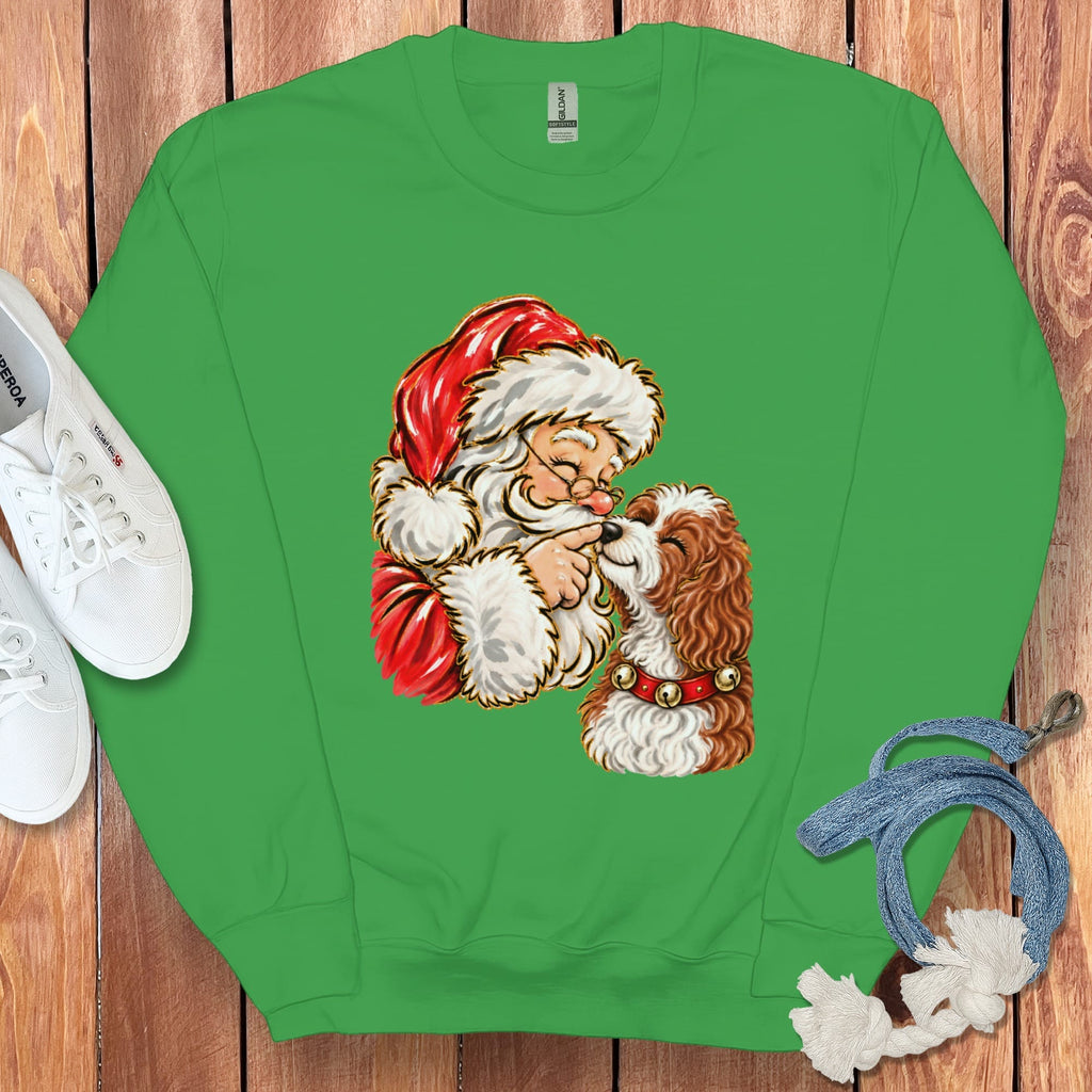 Cavapoo Santa Kiss Sweatshirt in Irish Green / S by Puppy Jo