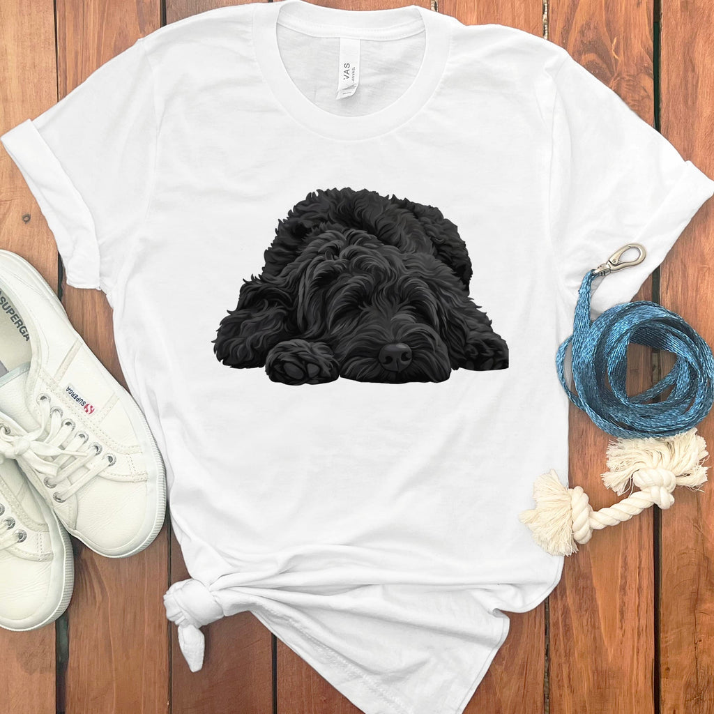 Black Goldendoodle Snoozing T-Shirt in White / S by Puppy Jo