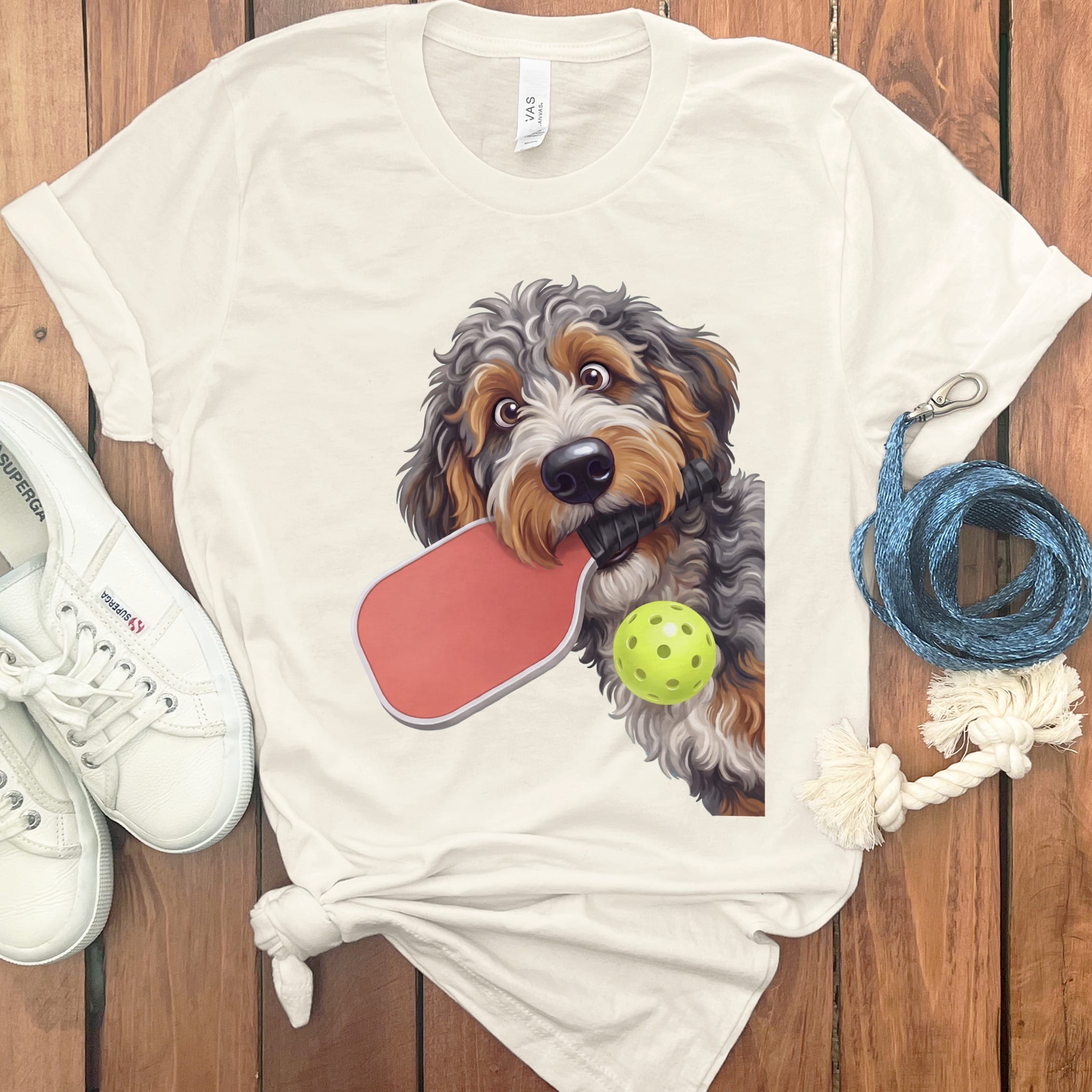 Aussiedoodle Pickleball T-Shirt in Natural / S by Puppy Jo