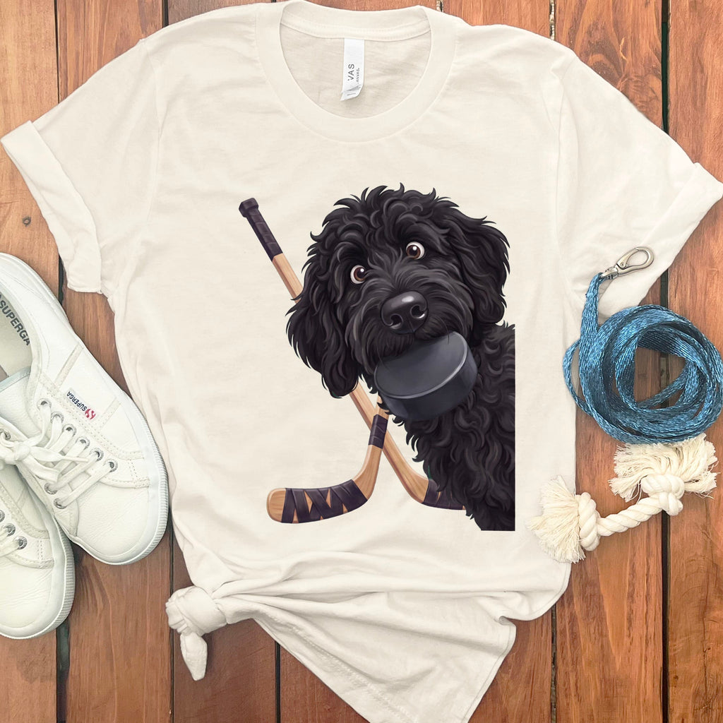 Black Goldendoodle Hockey T-Shirt in Natural / S by Puppy Jo