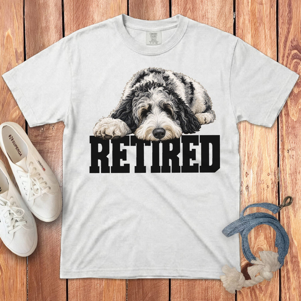 Retired Sleeping Merle Goldendoodle Signature T-Shirt in White / S by Puppy Jo