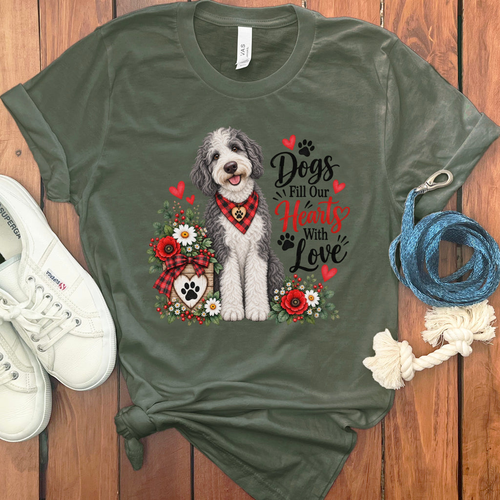 Sheepadoodle Hearts Love T-Shirt