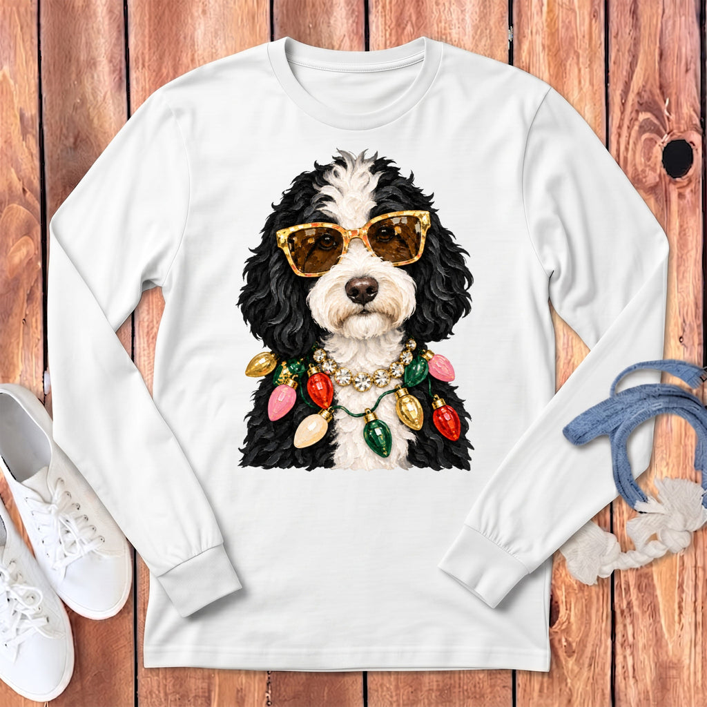 Sheepadoodle Christmas Glam Long Sleeve T-Shirt in White / S by Puppy Jo