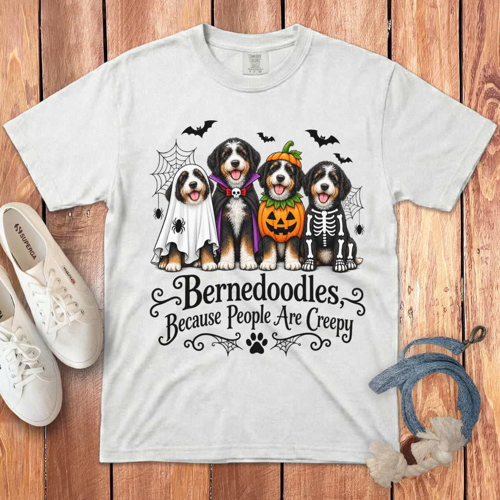 Bernedoodles Creepy Signature T-Shirt in White / S by Puppy Jo