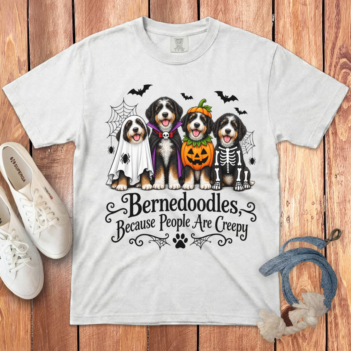 Bernedoodles Creepy Signature T-Shirt in White / S by Puppy Jo