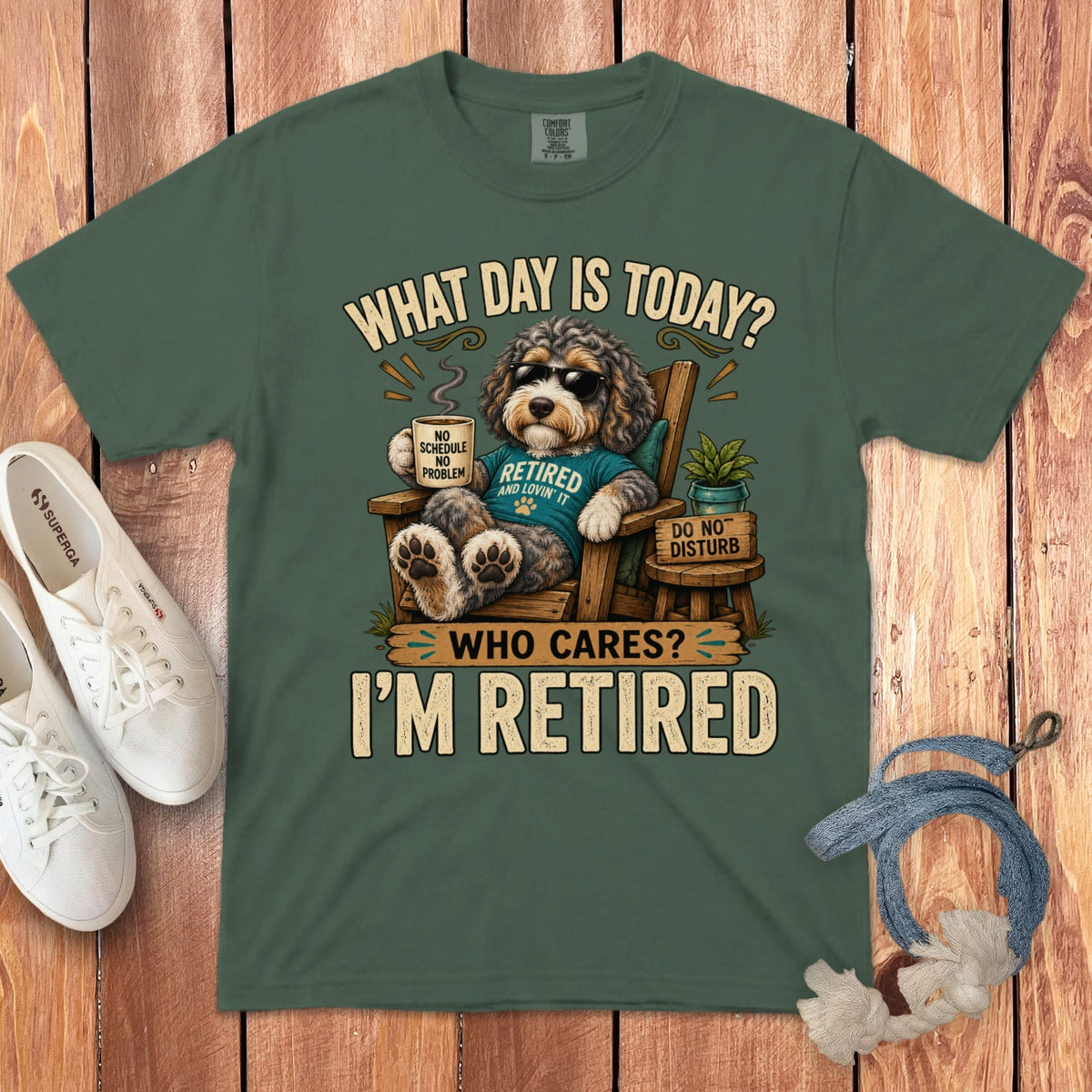 I'm Retired Aussiedoodle Signature T-Shirt in Blue Spruce / S by Puppy Jo