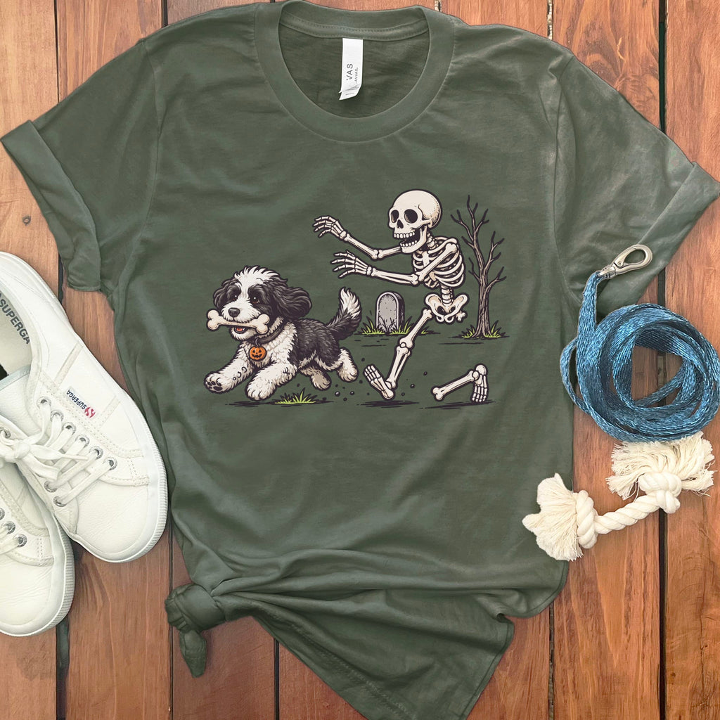 Sheepadoodle Bone Thief T-Shirt in Military Green / S by Puppy Jo