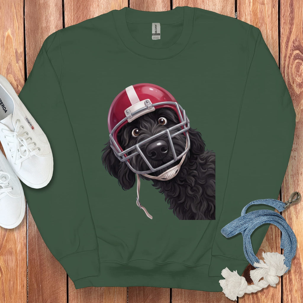 Black Goldendoodle Football Helmet Sweatshirt in Forest Green / S by Puppy Jo