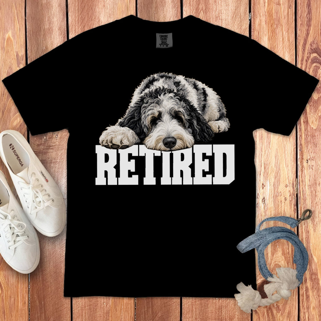 Retired Sleeping Merle Goldendoodle Signature T-Shirt in Black / S by Puppy Jo