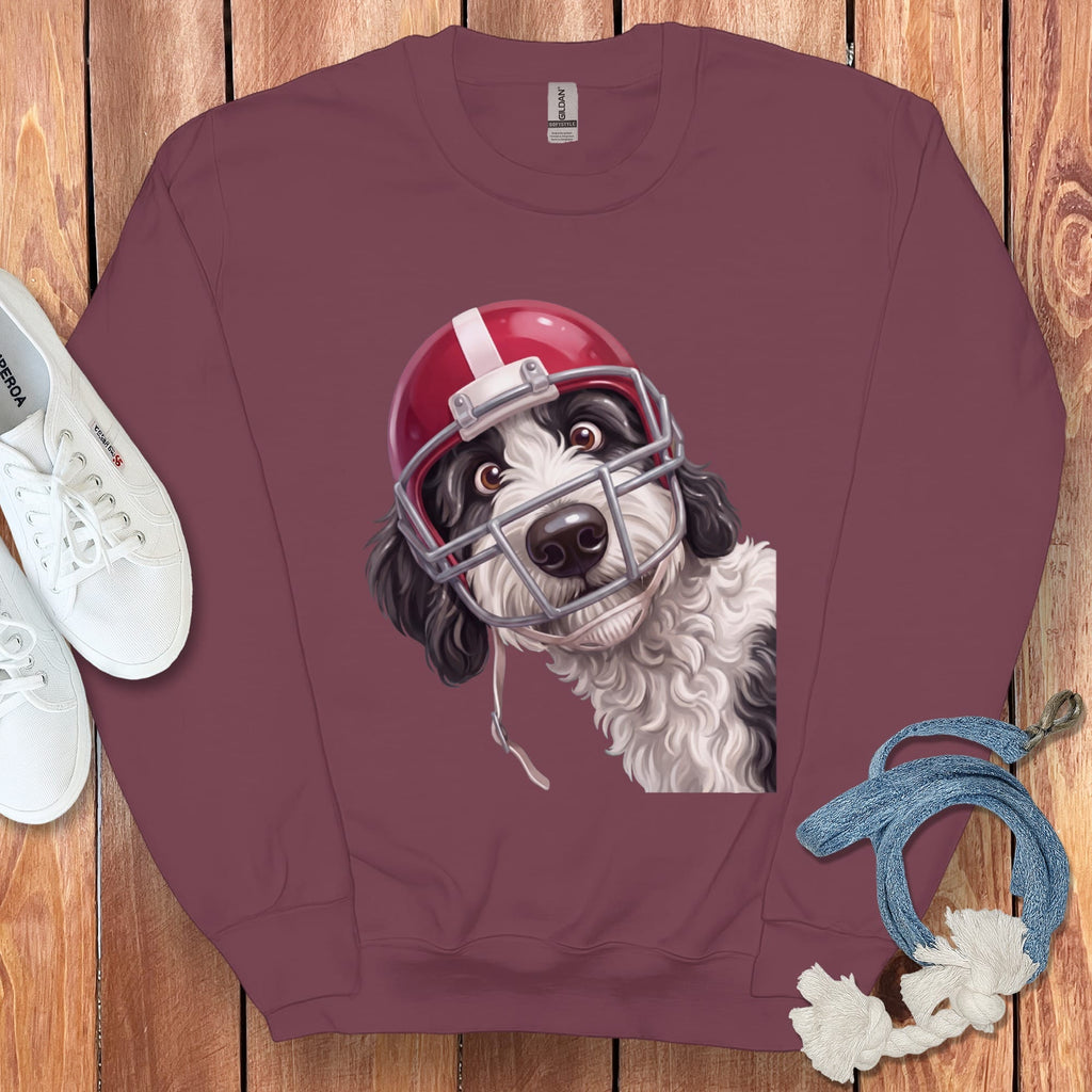 Sheepadoodle Football Helmet Sweatshirt in Maroon / S by Puppy Jo