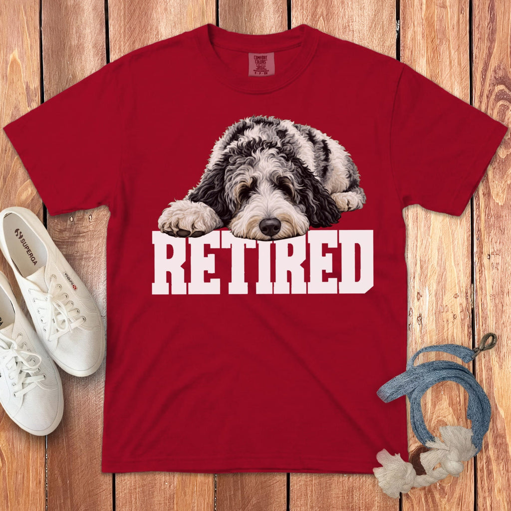 Retired Sleeping Merle Goldendoodle Signature T-Shirt in Red / S by Puppy Jo
