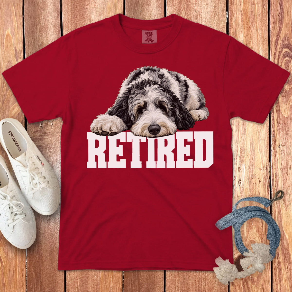 Retired Sleeping Merle Goldendoodle Signature T-Shirt in Red / S by Puppy Jo