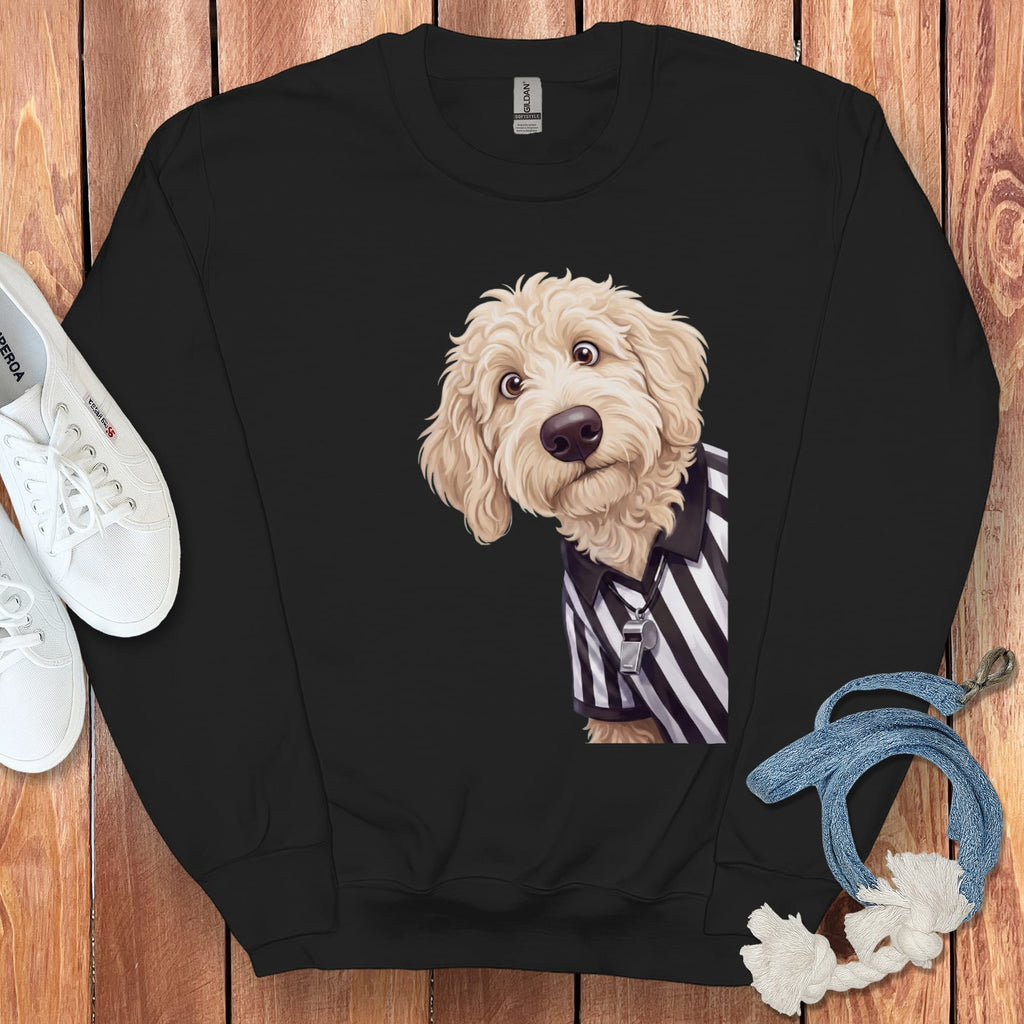 Cream Goldendoodle Football Referee Sweatshirt in Black / S by Puppy Jo