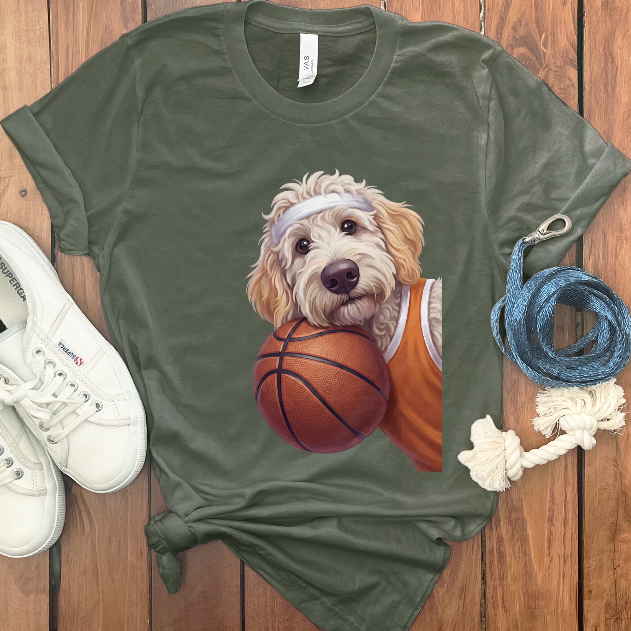 Maltipoo Basketball Player T-Shirt in Military Green / S by Puppy Jo