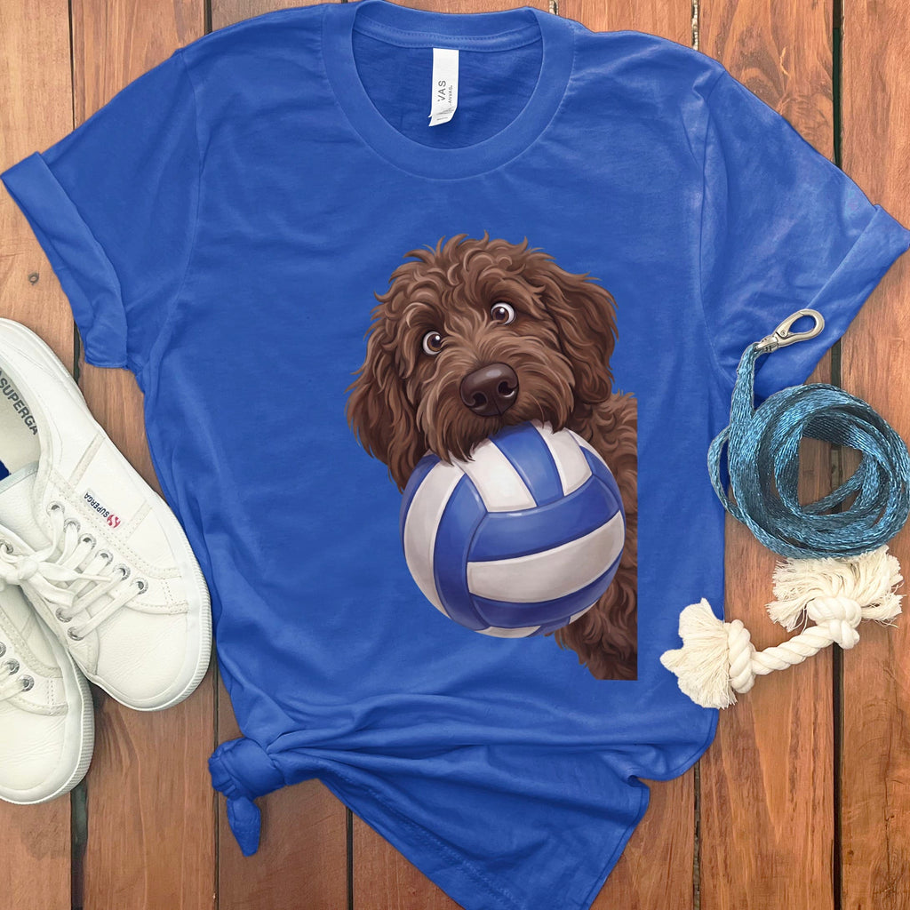 Chocolate Goldendoodle Volleyball T-Shirt in True Royal / S by Puppy Jo