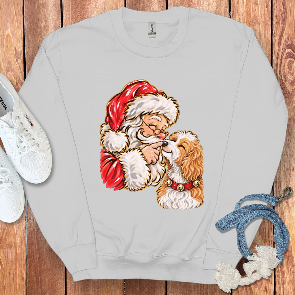 Parti Goldendoodle Santa Kiss Sweatshirt in Sport Grey / S by Puppy Jo