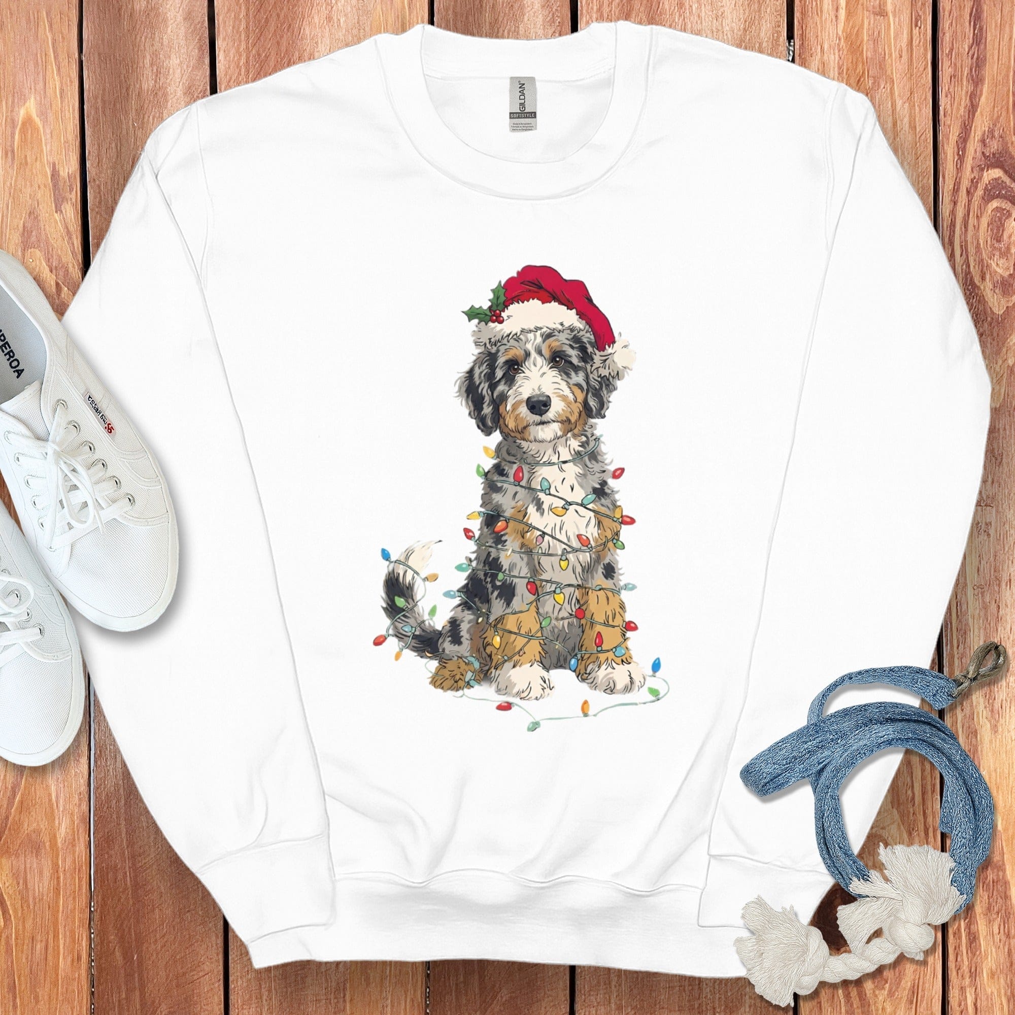 Festive Dog in Christmas Lights Holiday Sweatshirt