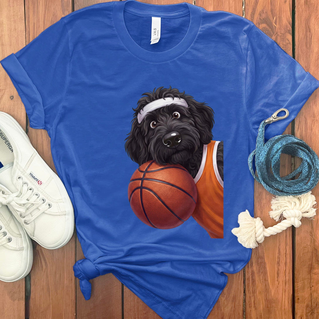 Black Goldendoodle Basketball Player T-Shirt in True Royal / S by Puppy Jo