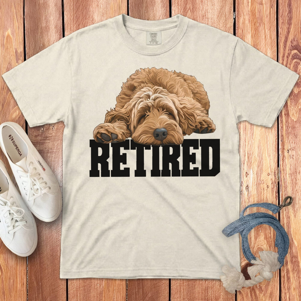Retired Sleeping Apricot Goldendoodle Signature T-Shirt in Ivory / S by Puppy Jo
