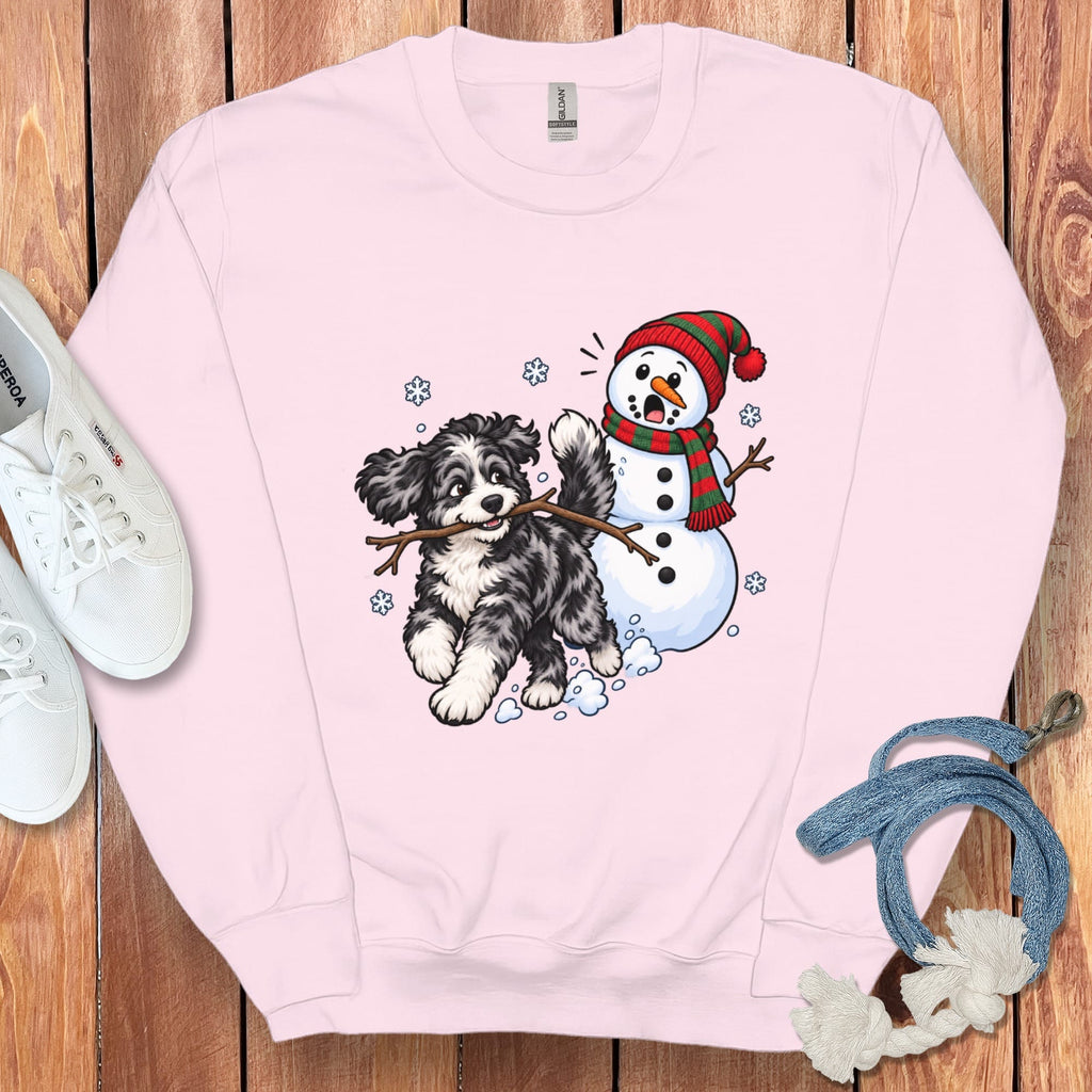 Merle Goldendoodle Snowman Sweatshirt in Light Pink / S by Puppy Jo