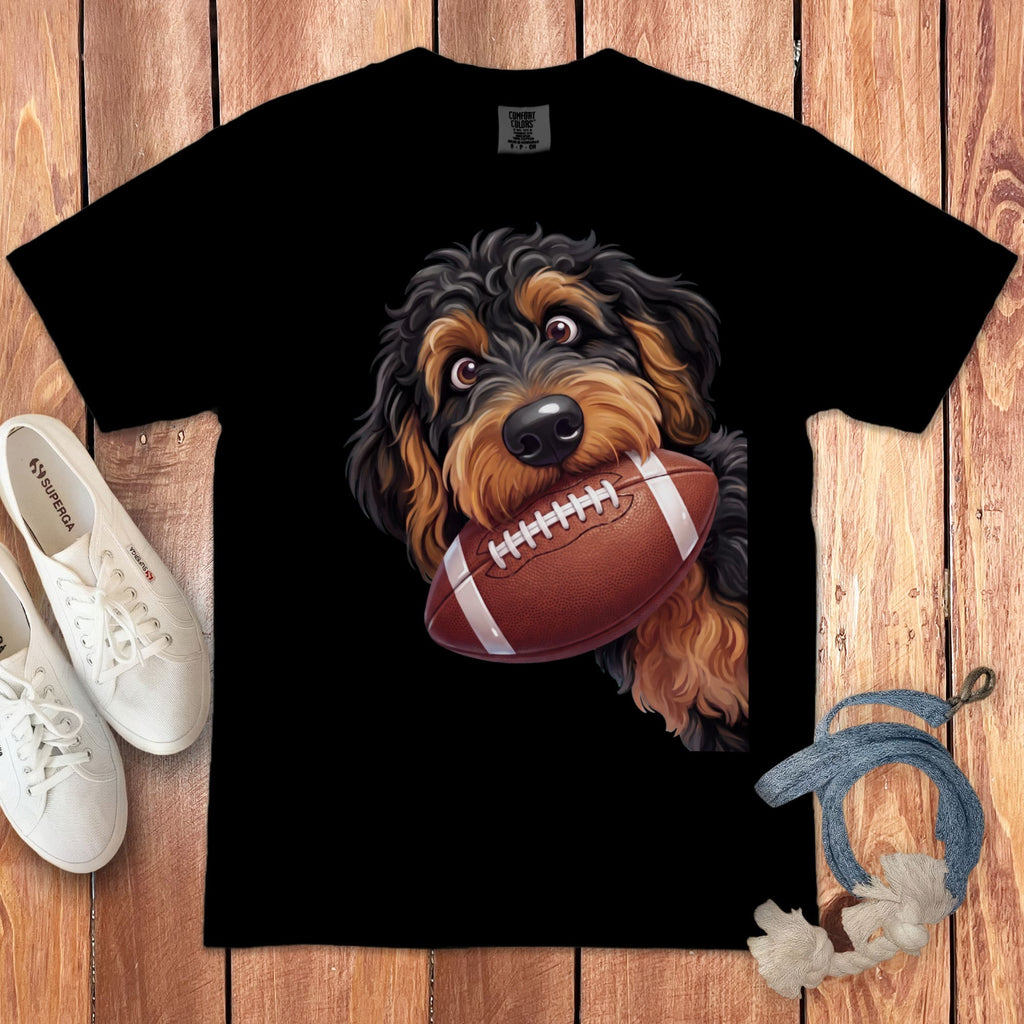 Phantom Goldendoodle Football Signature T-Shirt in Black / S by Puppy Jo