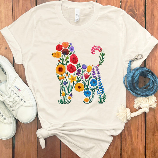 Floral Dog Graphic Fashionable White T-Shirt product