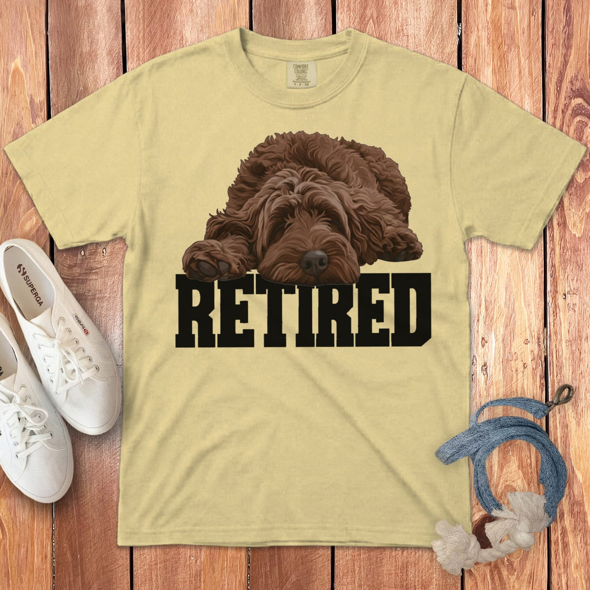 Retired Sleeping Chocolate Goldendoodle Signature T-Shirt in Butter / S by Puppy Jo
