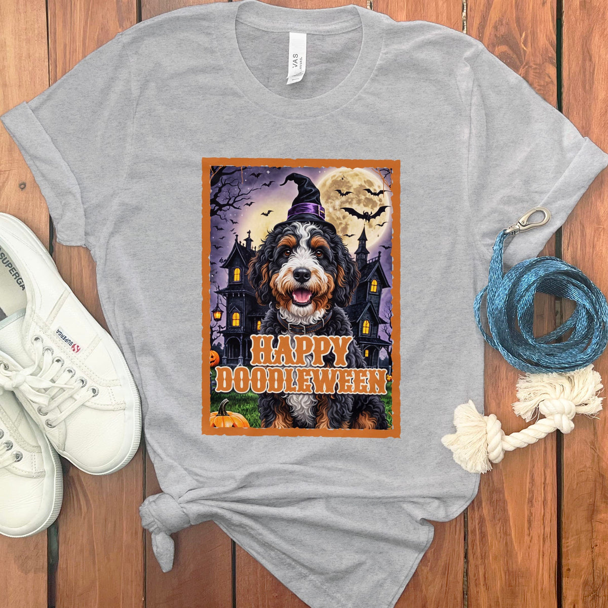Bernedoodle Happy Doodleween T-Shirt in Athletic Heather / S by Puppy Jo