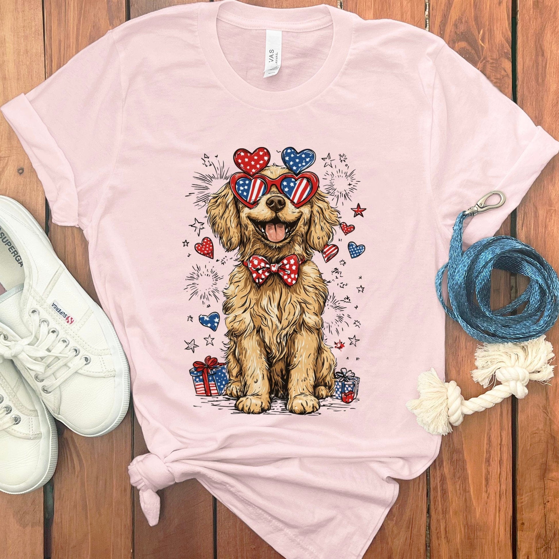 Patriotic Dog with Heart Glasses T-shirt product type