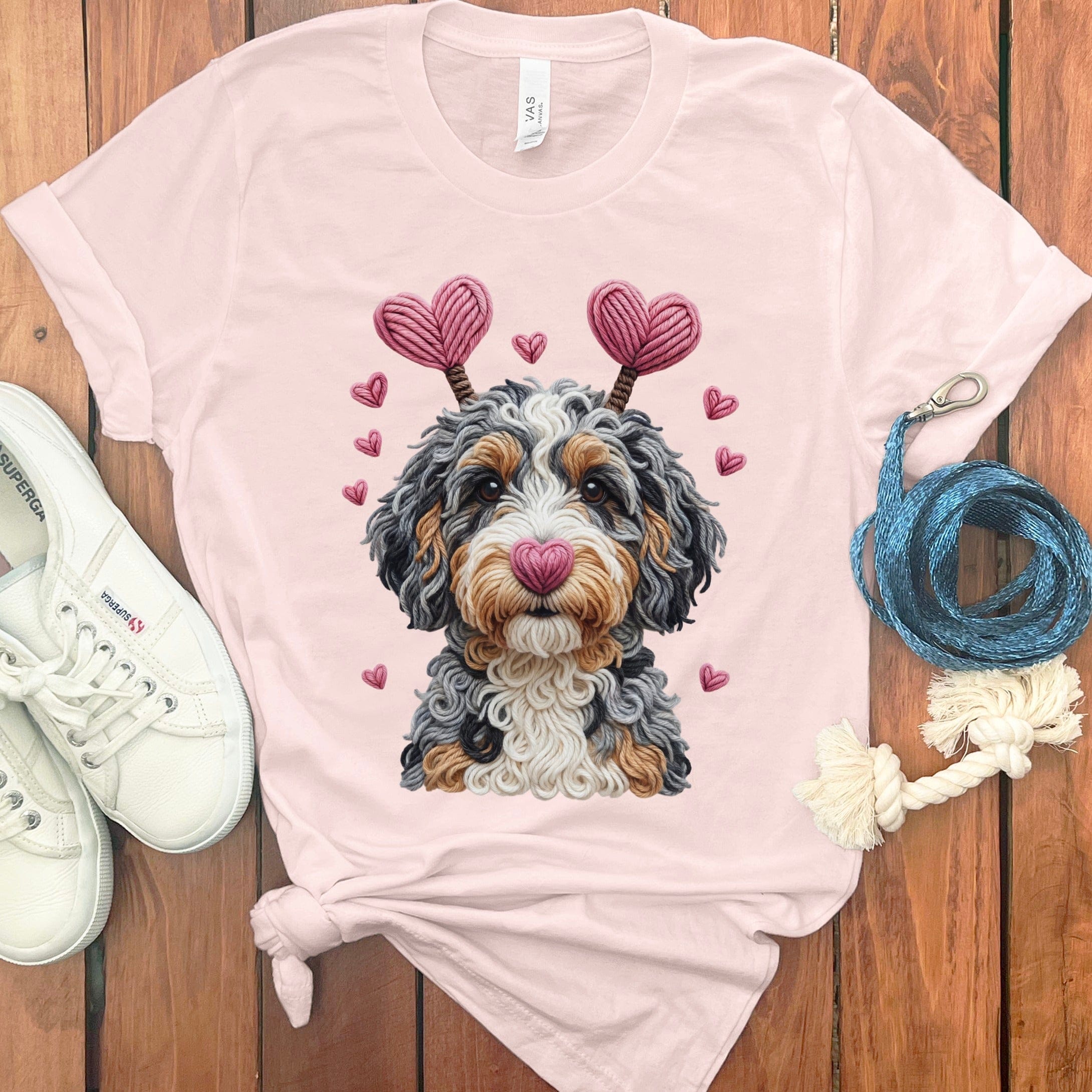 Cute Puppy with Hearts Graphic Design T-shirt
