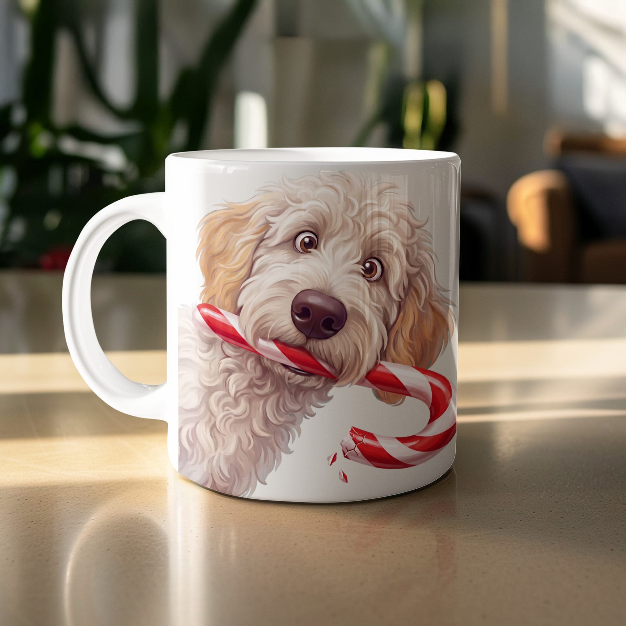 Maltipoo Candy Cane Thief Mug in by Puppy Jo