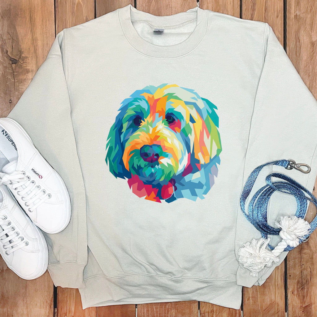 Colorful Geometric Dog Design on Cozy Sweatshirt