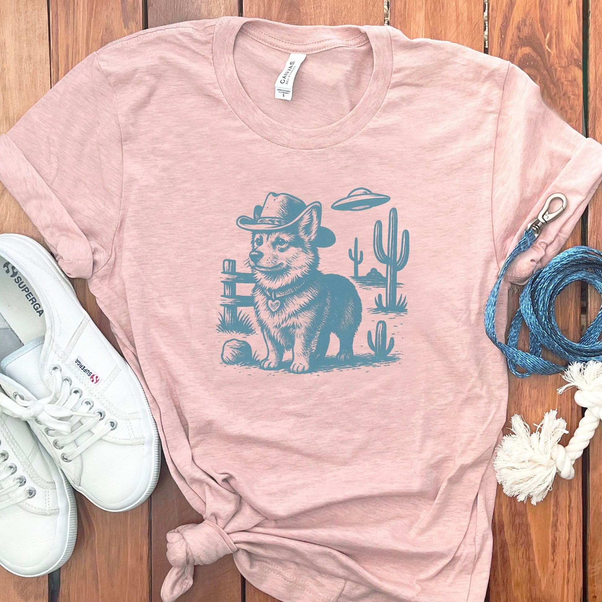 Adorable Corgi Cowboy Scene on T-shirt product type